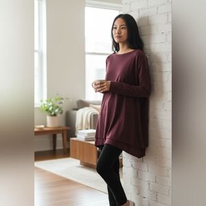 We The Free Women's Wine Color Long Sleeve Relaxed Oversized Blouse Size Small